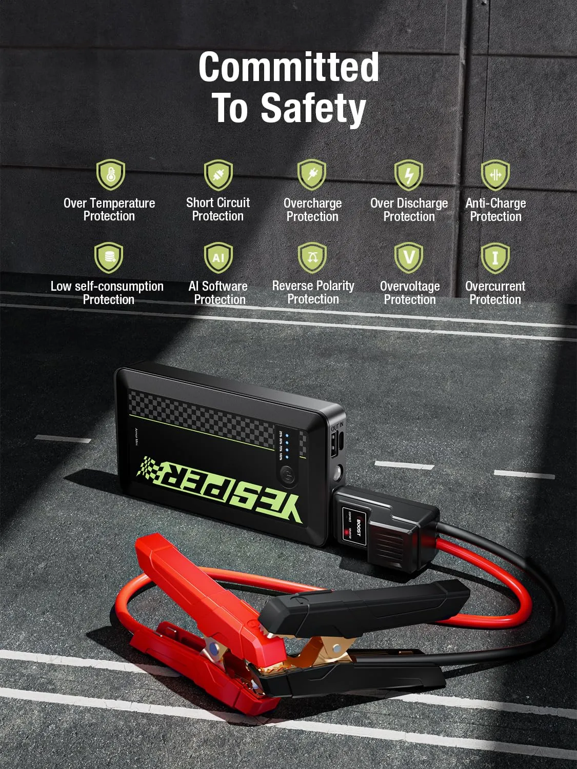 YESPER Best Car Jump Starter - Portable 12V Auto Battery Booster for 6L Gas & 4L Diesel Engine.