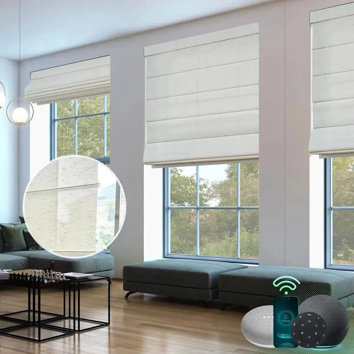 Yoolax Motorized Roman Shades Half-Shading