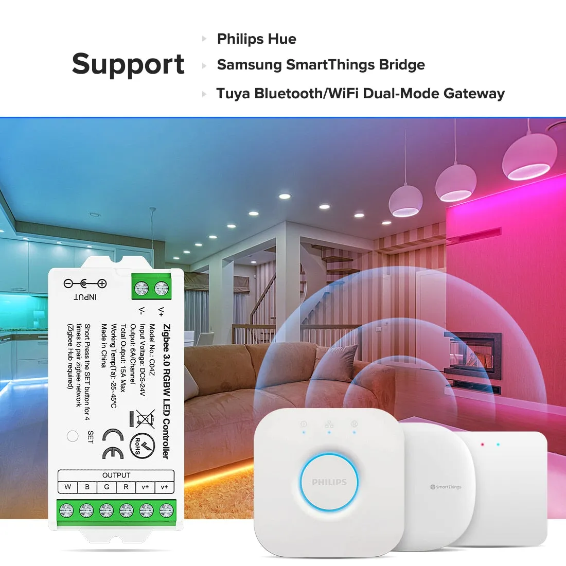 Zigbee 3.0 WiFi 2.4GHz LED Controller DIM CCT RGB RGBW RGBCCT Hue Bridge Tuya Dual Mode Gateway Smart Things